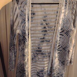 Kamana Top Womens Sz M Blue Open Front Shirt Cardigan Lightweight Rayon Oriental